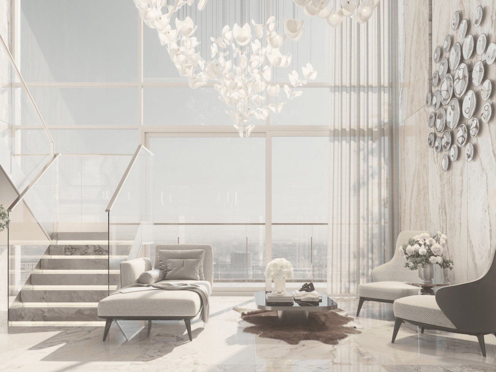 Double-height living room in a luxury residence