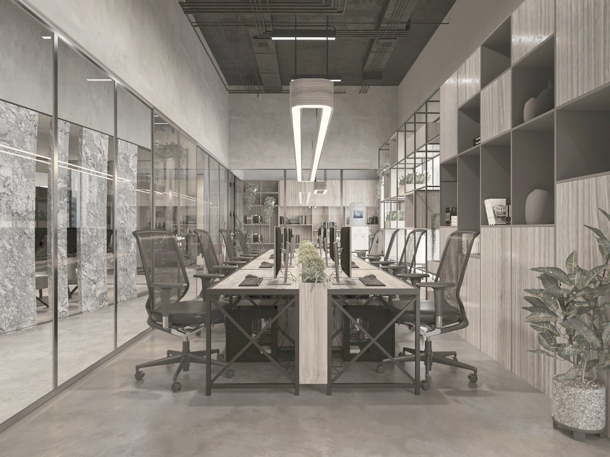 Corporate boardroom with sculptural lighting