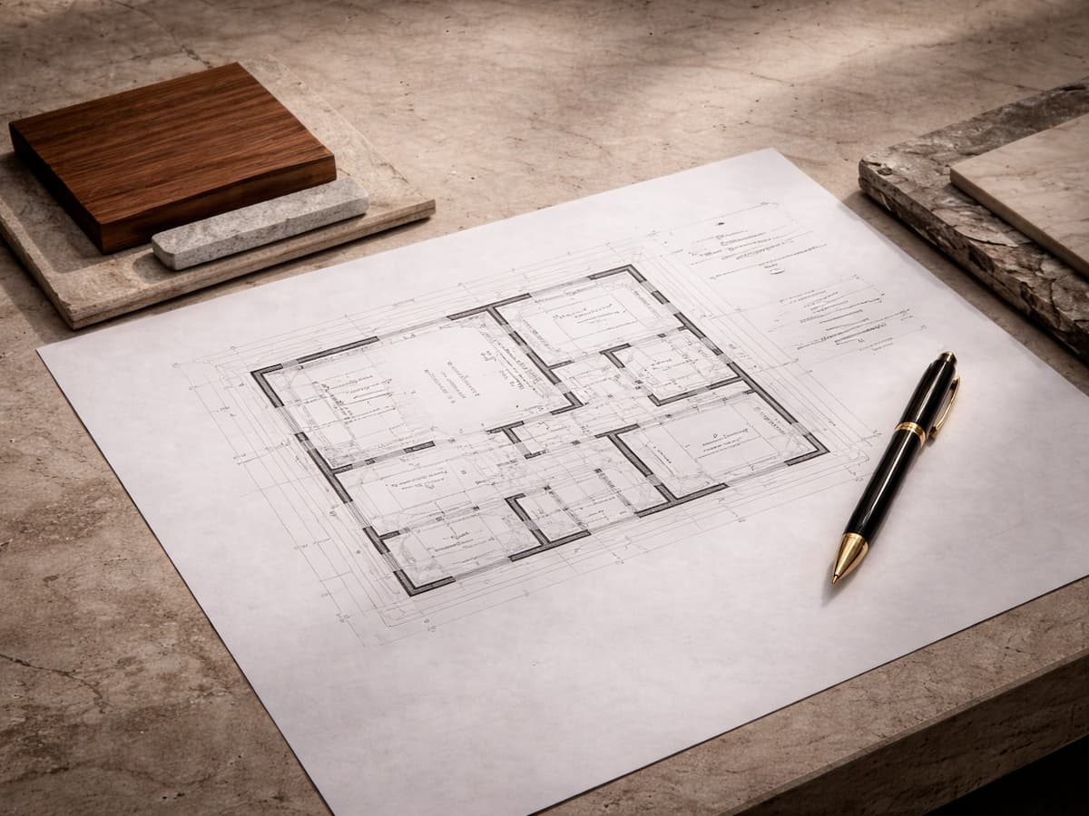 Integrated project delivery architectural floor plan with technical drawings and precision layout