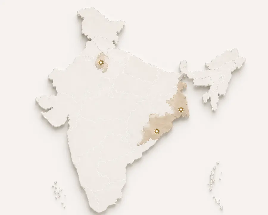 India service area map for architectural and interior design projects in Delhi NCR, West Bengal, and Odisha